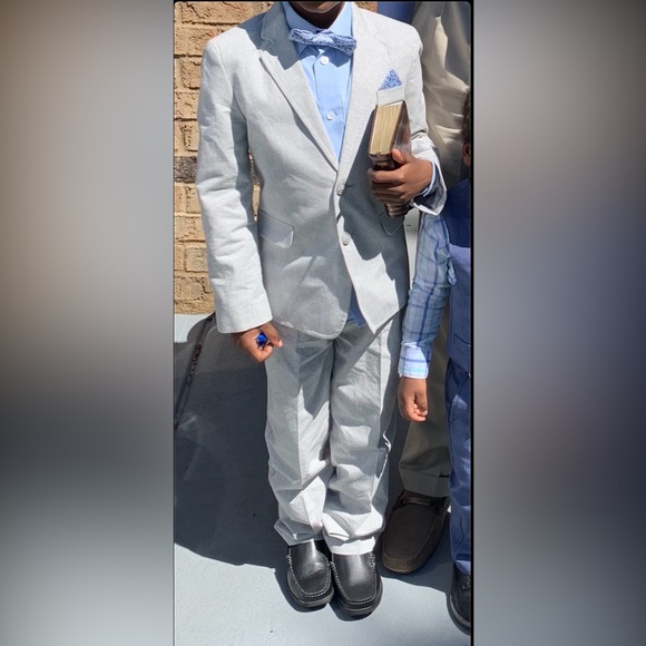 Boys Patterned Gray Suit - Picture 7 of 7